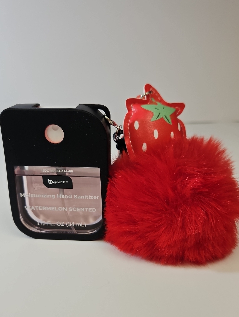 b•pure Hand Sanitizer Watermelon Scented + Strawberry Pom Pom Keychain